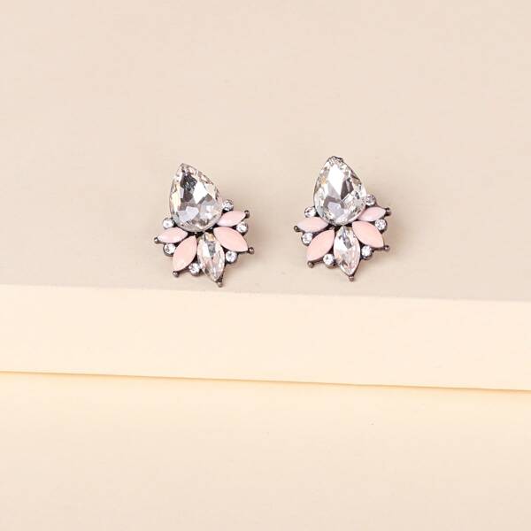 

Rhinestone Decor Stud Earrings, Pink