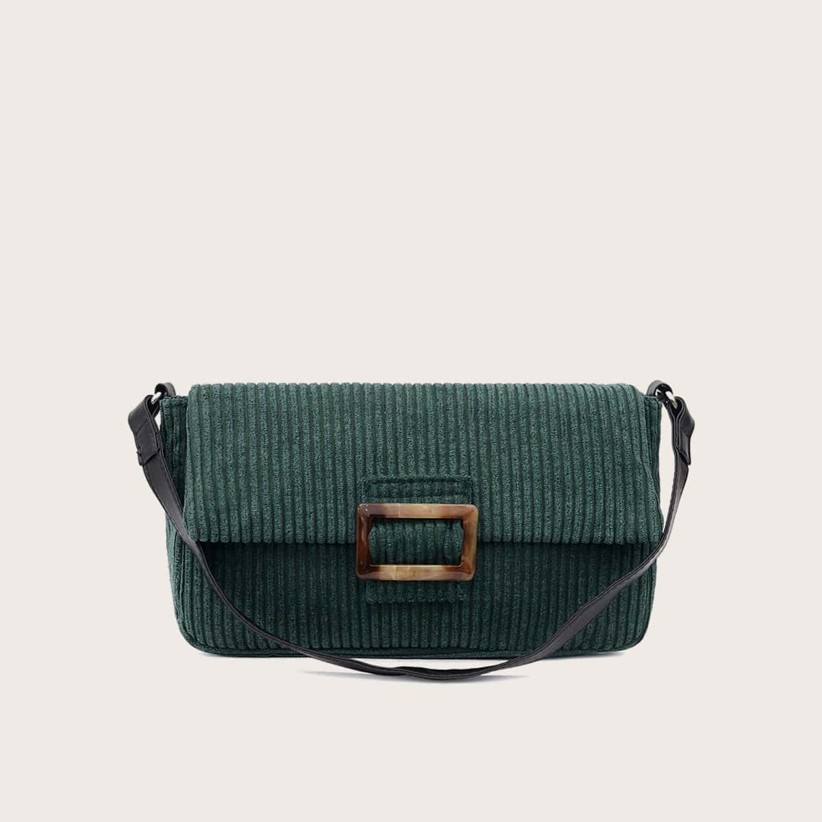 

Buckle Corduroy Baguette Bag, Dark green