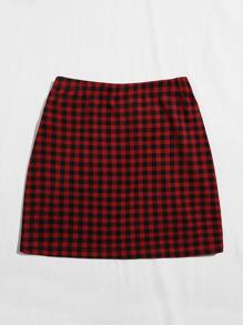 SHEIN EZwear Split Hem Gingham Skirt - Multicolor - View 2