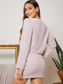 SHEIN Conjunto Chamarra con solapa con falda - Rosa Pálido - Ver 2