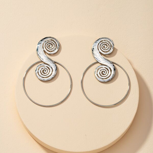 

Metal Spiral Design Earrings, Silver