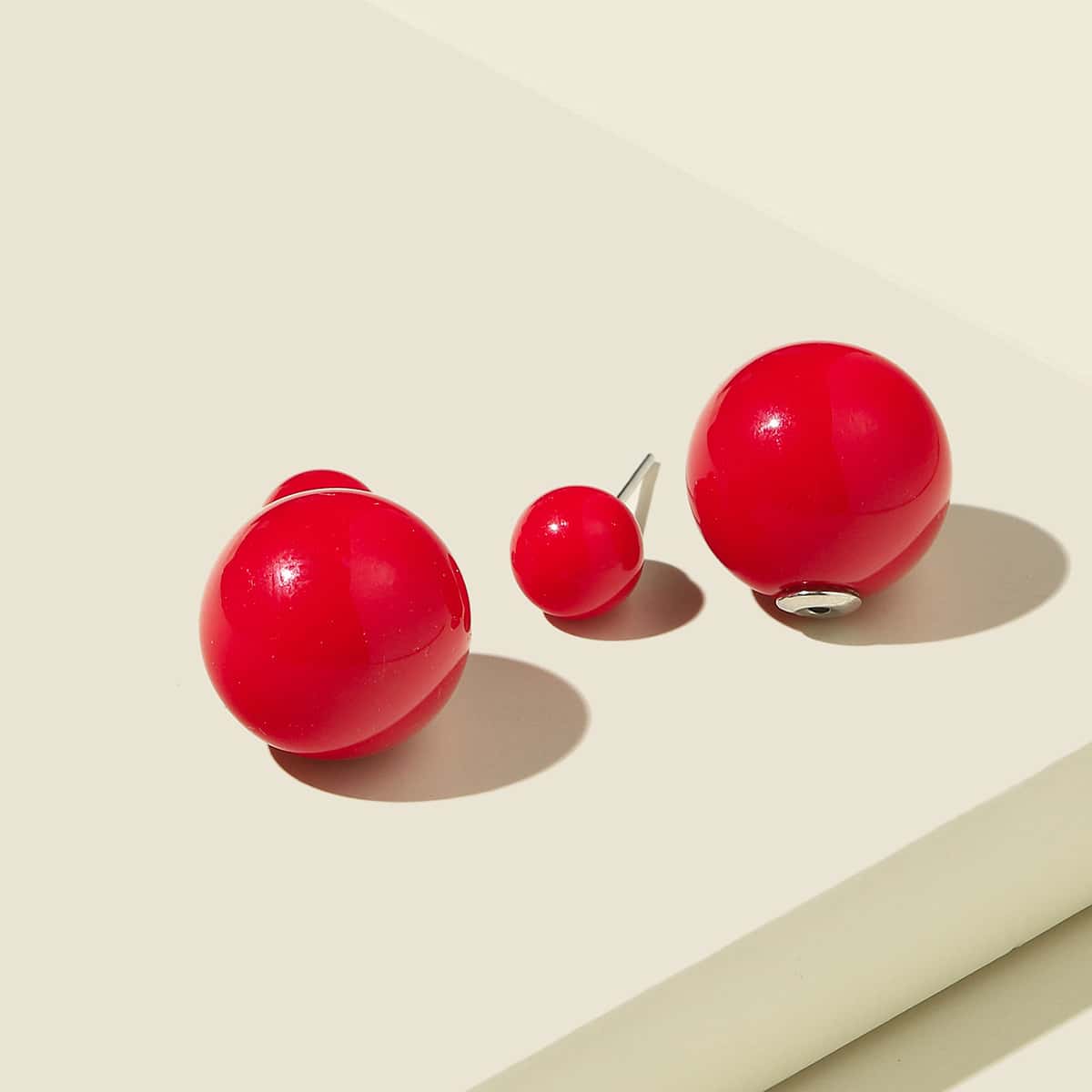 

Ball Design Stud Earrings, Red