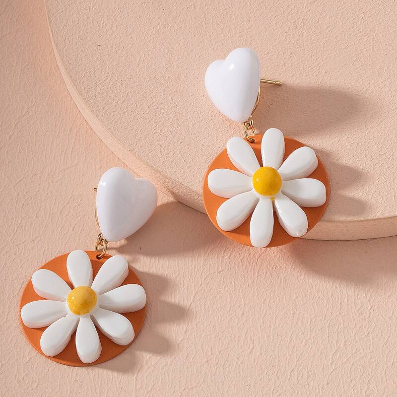 

Flower Decor Round Drop Earrings, Multicolor