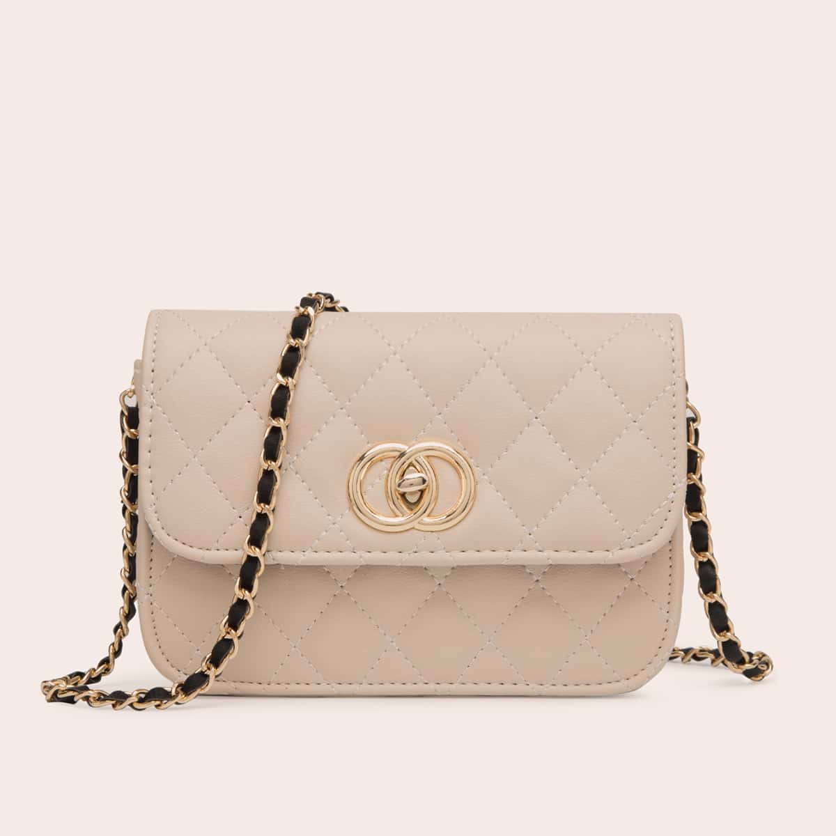 

Quilted Chain Crossbody Bag, Apricot