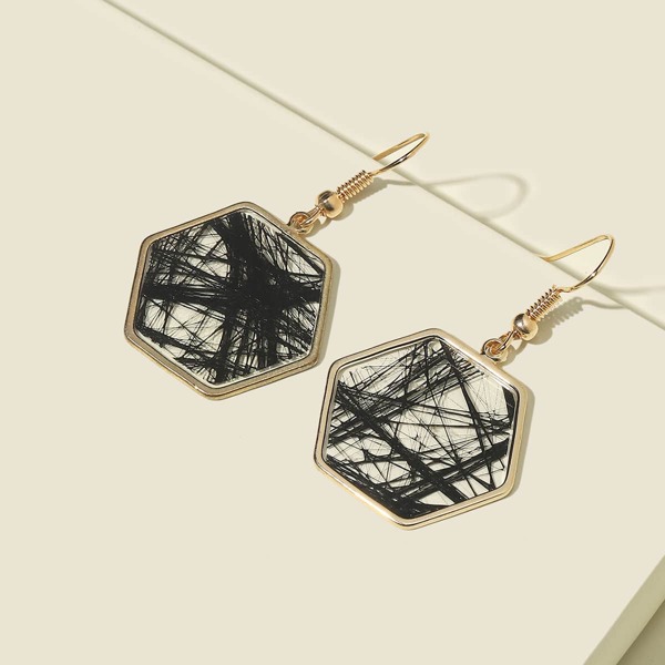 

Hexagon Drop Earrings, Black