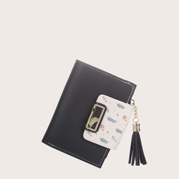 

Tassel Decor Leaves Pattern Purses, Black