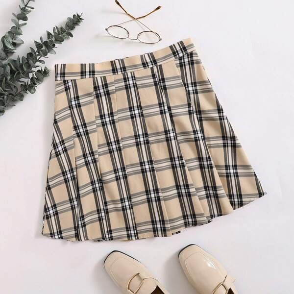 

Plaid Pleated Mini Skirt, Multicolor