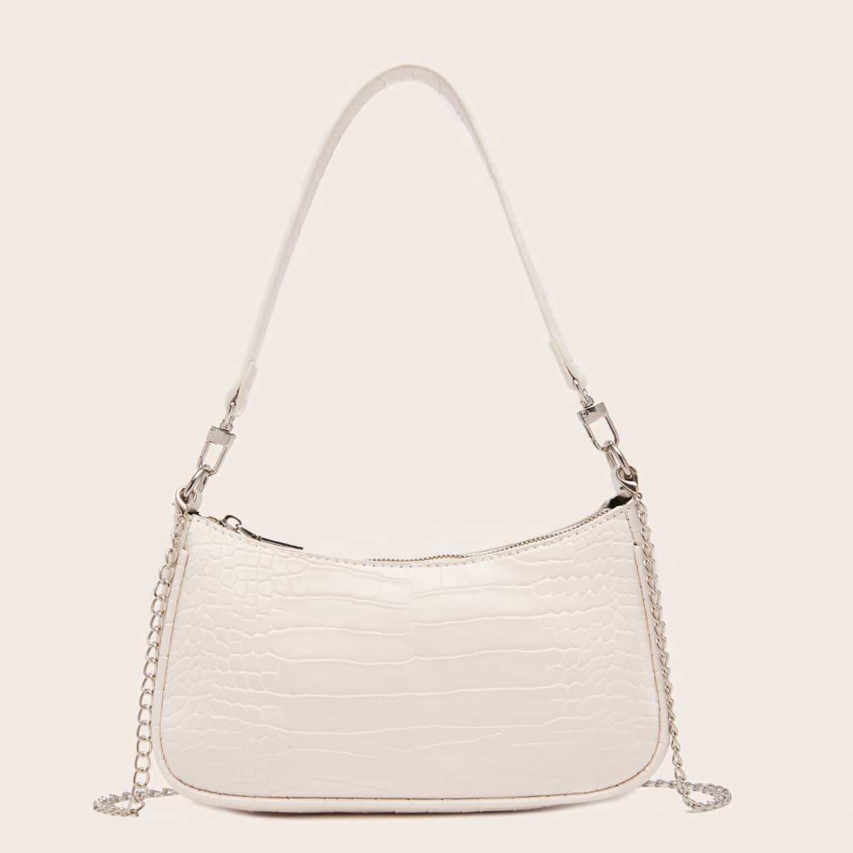 

Croc Embossed Baguette Bag, White