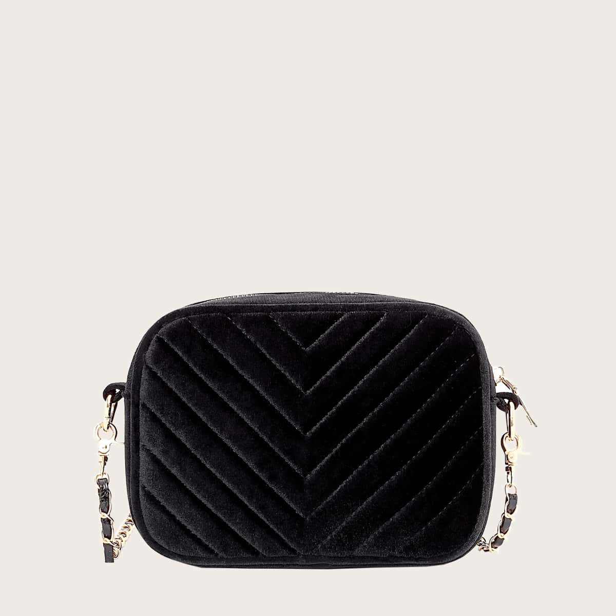 

Chevron Chain Crossbody Bag, Black