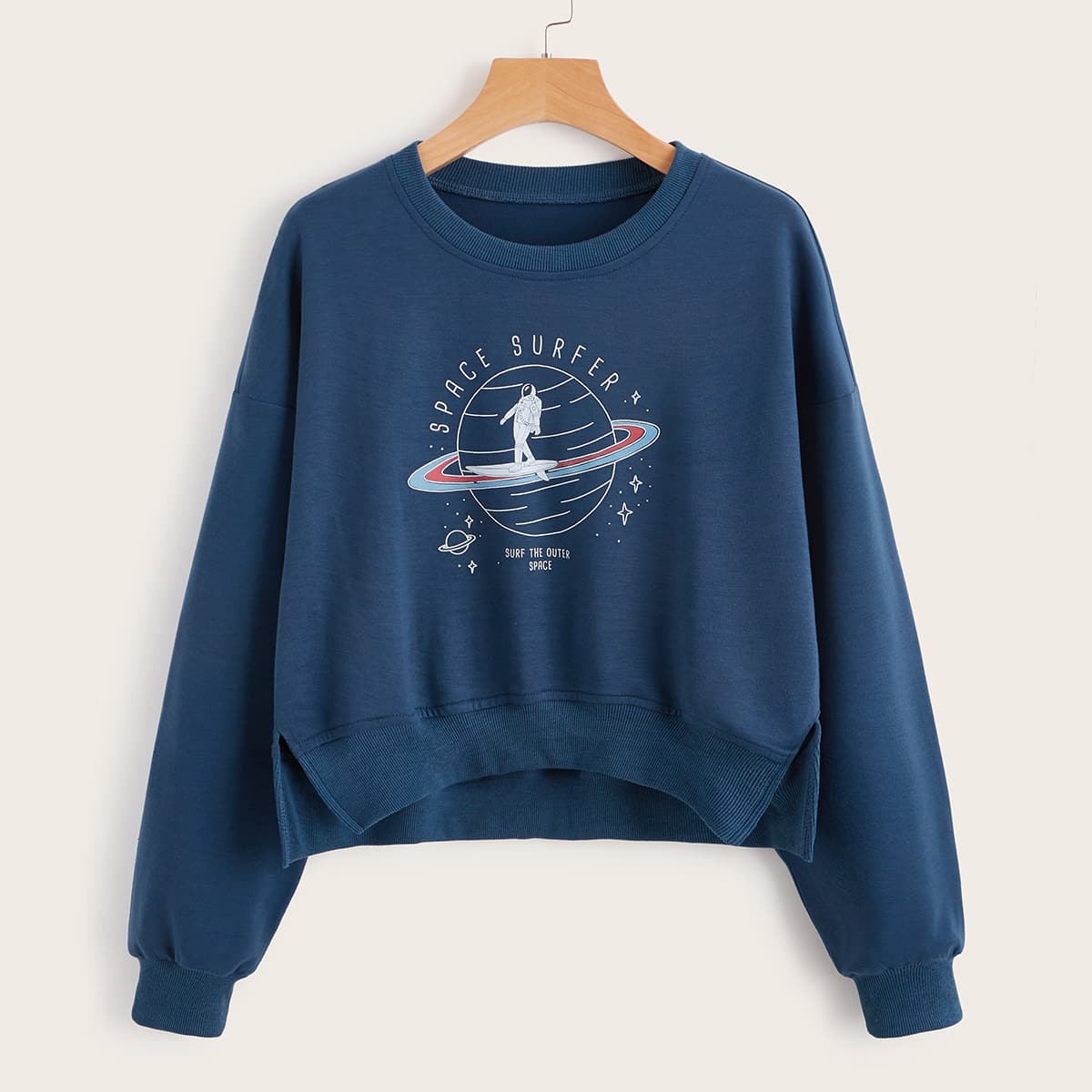 

Slit Hem Letter Graphic Sweatshirt, Navy blue