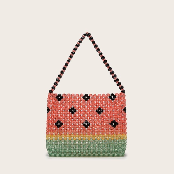 

Watermelon Design Beaded Satchel Bag With Inner Pouch, Multicolor