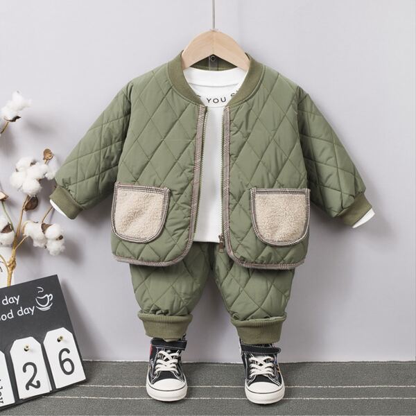 

Toddler Boys Dual Pockets Padded Jacket With Pants, Army green