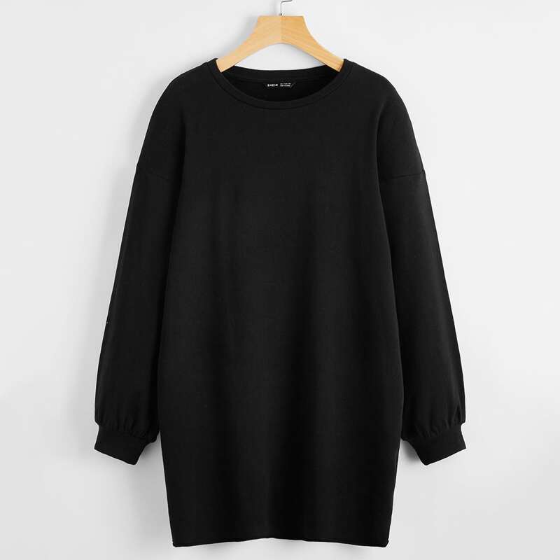 

Drop Shoulder Sweatshirt Dress, Black