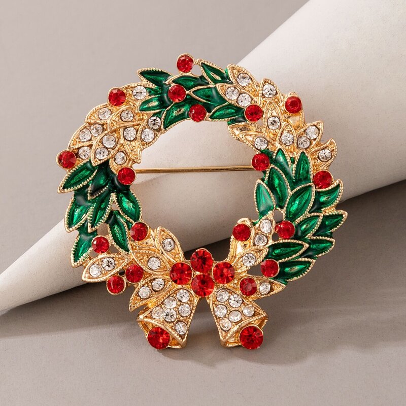 

Rhinestone Decor Christmas Wreath Design Brooch, Multicolor