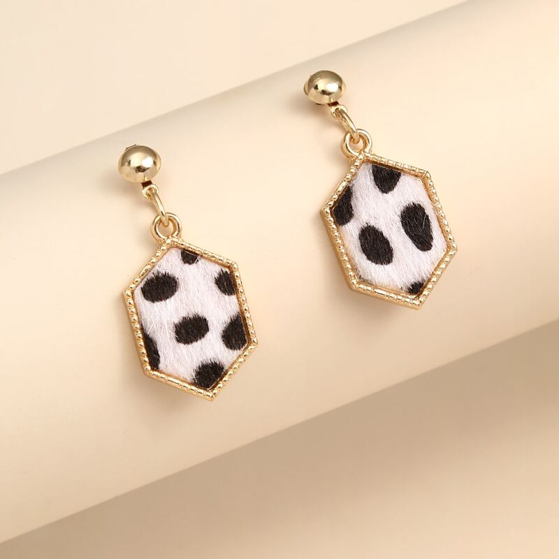 

Spot Print Hexagon Drop Earrings, White