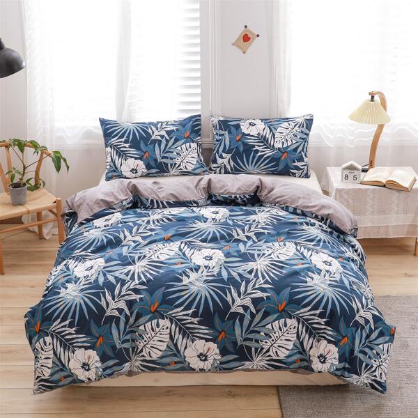 

Plants Print Bedding Set Without Filler, Blue