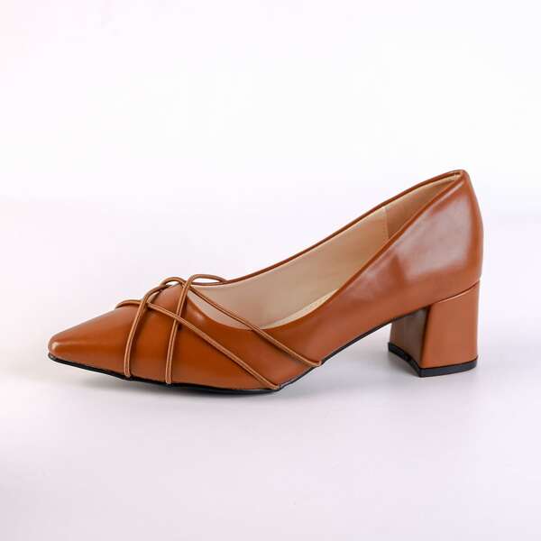 

Point Toe Chunky High Heel Pumps, Brown