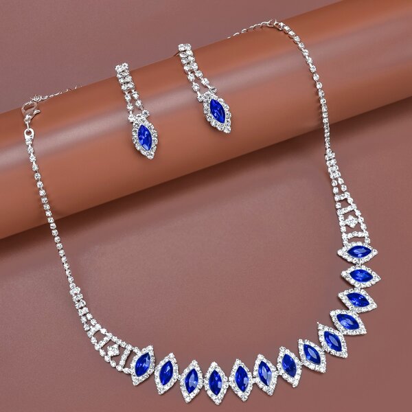 

Gemstone Decor Necklace & Earrings, Silver