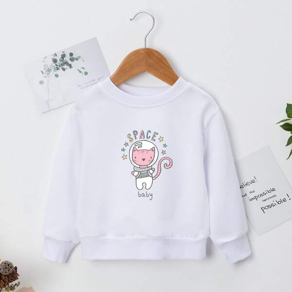 

Toddler Girls Cartoon & Letter Graphic Sweatshirt, White