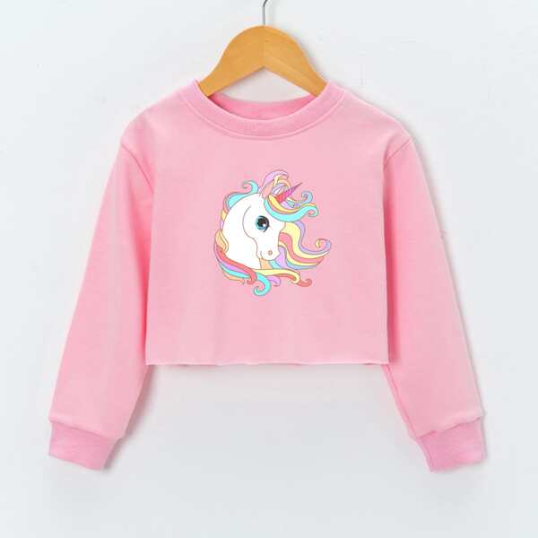 

Girls Unicorn Print Crop Sweatshirt, Pink