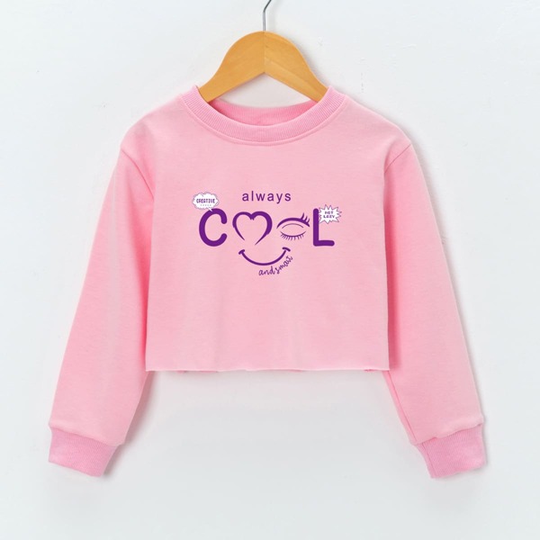 

Girls Slogan Graphic Crop Sweatshirt, Pink