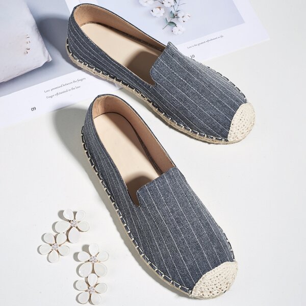 

Striped Espadrille Flats, Dark grey