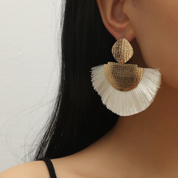 

Tassel Decor Drop Earrings, Beige