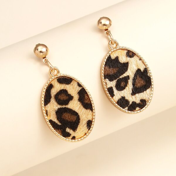 

Leopard Oval Drop Earrings, Brown