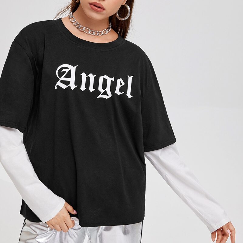 

2 In 1 Colorblock Letter Tee, Black and white