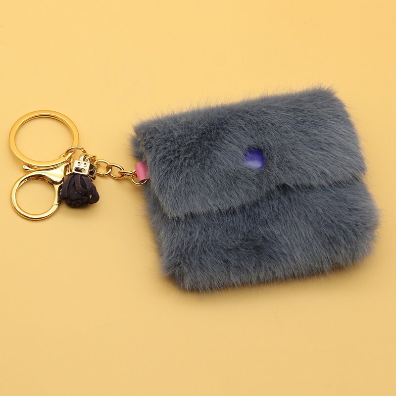 

Fluffy Bag Charm Keychain, Blue
