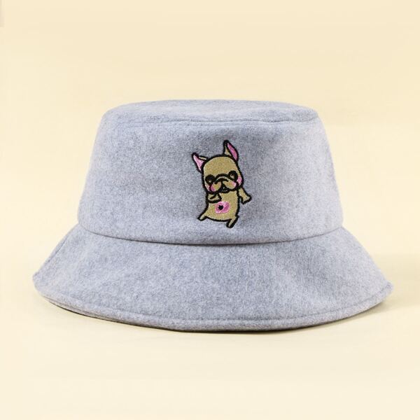 

Dog Embroidery Bucket Hat, Light grey
