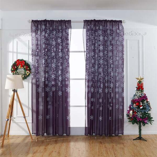 

Christmas Snowflake Pattern Single Panel Curtain, Brown