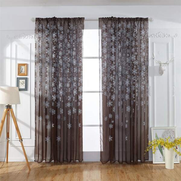 

Christmas Snowflake Pattern Single Panel Curtain, Coffee brown