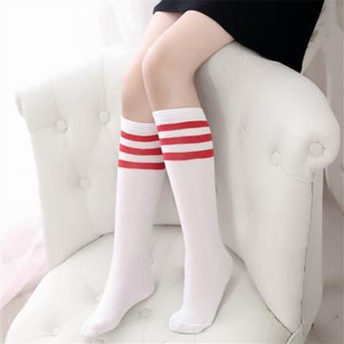 

Stripe Knee Length Socks, White