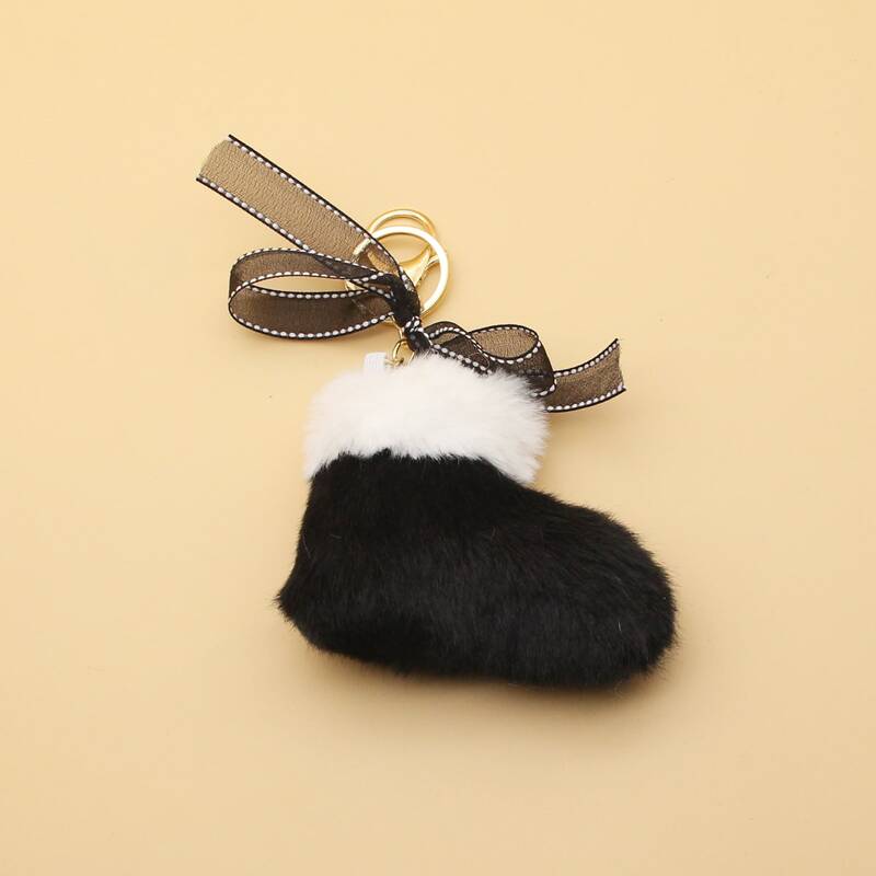 

Fluffy Shoe Charm Keychain, Black