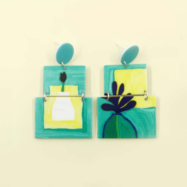 

Colorblock Rectangle Drop Earrings, Green