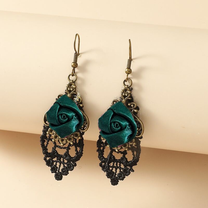 

Flower Decor Drop Earrings, Green