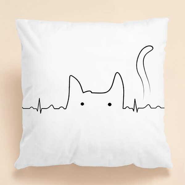

Cartoon Graphic Cushion Cover Without Filler, White