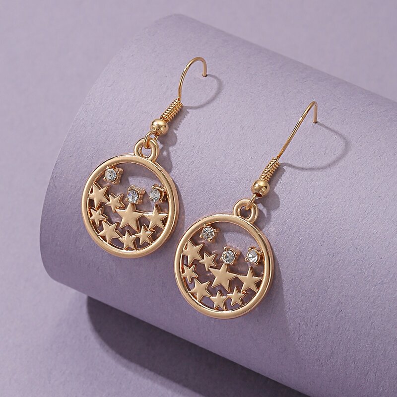 

Star & Rhinestone Decor Round Earrings, Gold