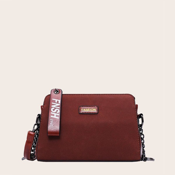 

Letter Tape Decor Crossbody Bag, Brown
