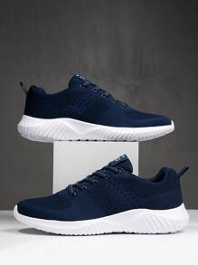 Men Lace-Up Front Letter Graphic Sneakers Manfinity Basics - Blue - View 3