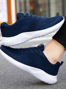 Men Lace-Up Front Letter Graphic Sneakers Manfinity Basics - Blue - View 4