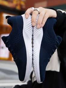 Men Lace-Up Front Letter Graphic Sneakers Manfinity Basics - Blue - View 5