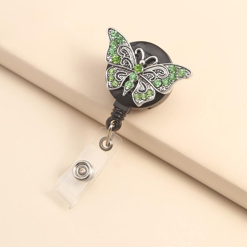 

Rhinestone Butterfly Decor Badge Reel, Green