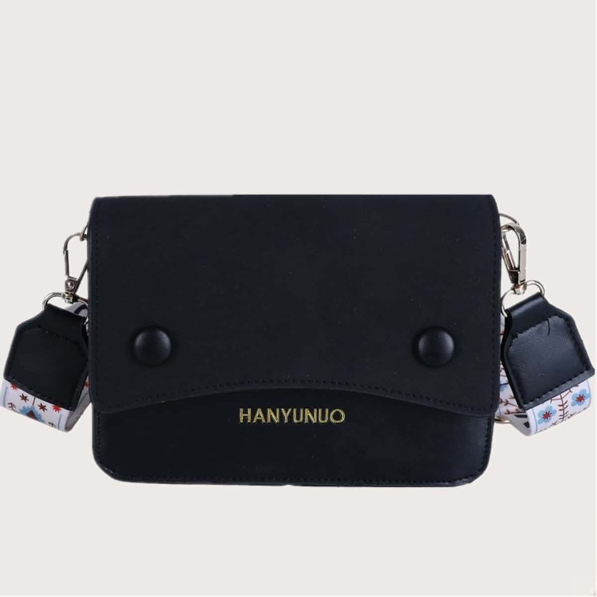 

Button Flap Crossbody Bag, Black