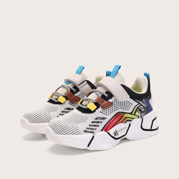 

Boys Chinese Letter Graphic Velcro Strap Sneakers, Grey