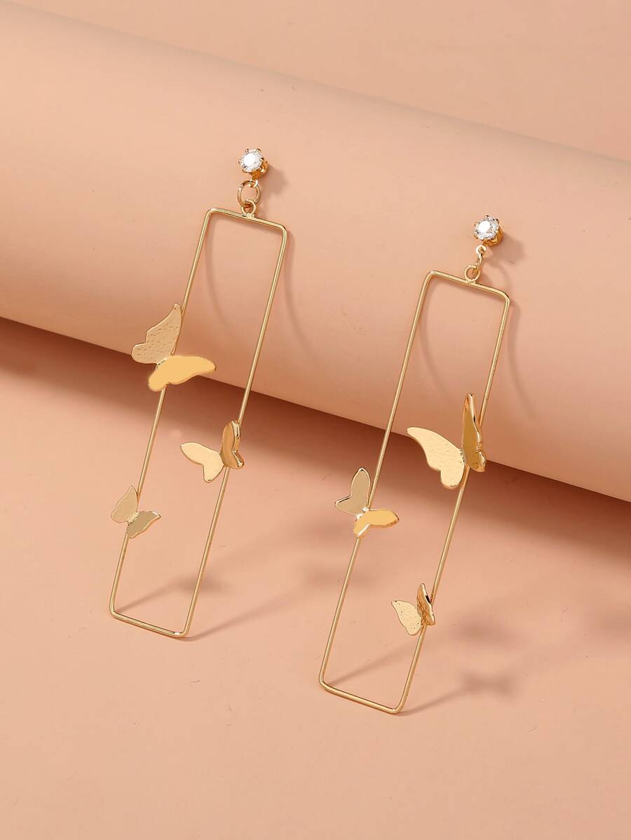 Nooxian Pendientes rectángulo con mariposa - Amarillo Oro - Ver 1