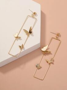 Nooxian Pendientes rectángulo con mariposa - Amarillo Oro - Ver 2