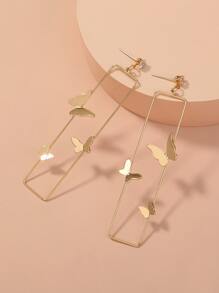 Nooxian Pendientes rectángulo con mariposa - Amarillo Oro - Ver 3