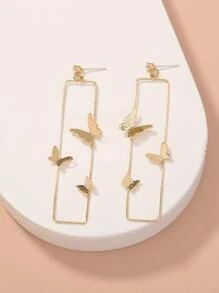 Nooxian Pendientes rectángulo con mariposa - Amarillo Oro - Ver 4